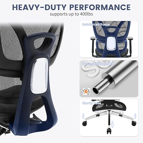 Miniatura 7 de GarveeHome Silla de oficina ergonómica, silla de escritorio ergonómica de respaldo alto con soporte lumbar ajustable, silla de oficina en casa de