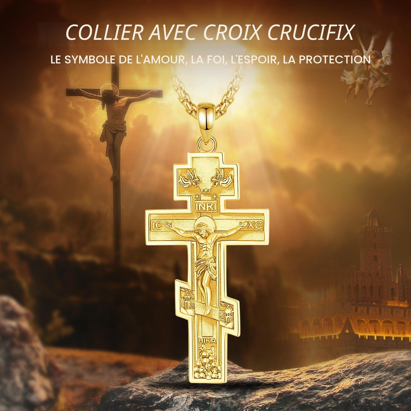 CELESTIA Collier Croix Argent 925 Croix Chretienne pour Femme et Homme Crucifix Pendentif avec Chaîne Réglable Acier Inoxydable Cadeau Spirituels