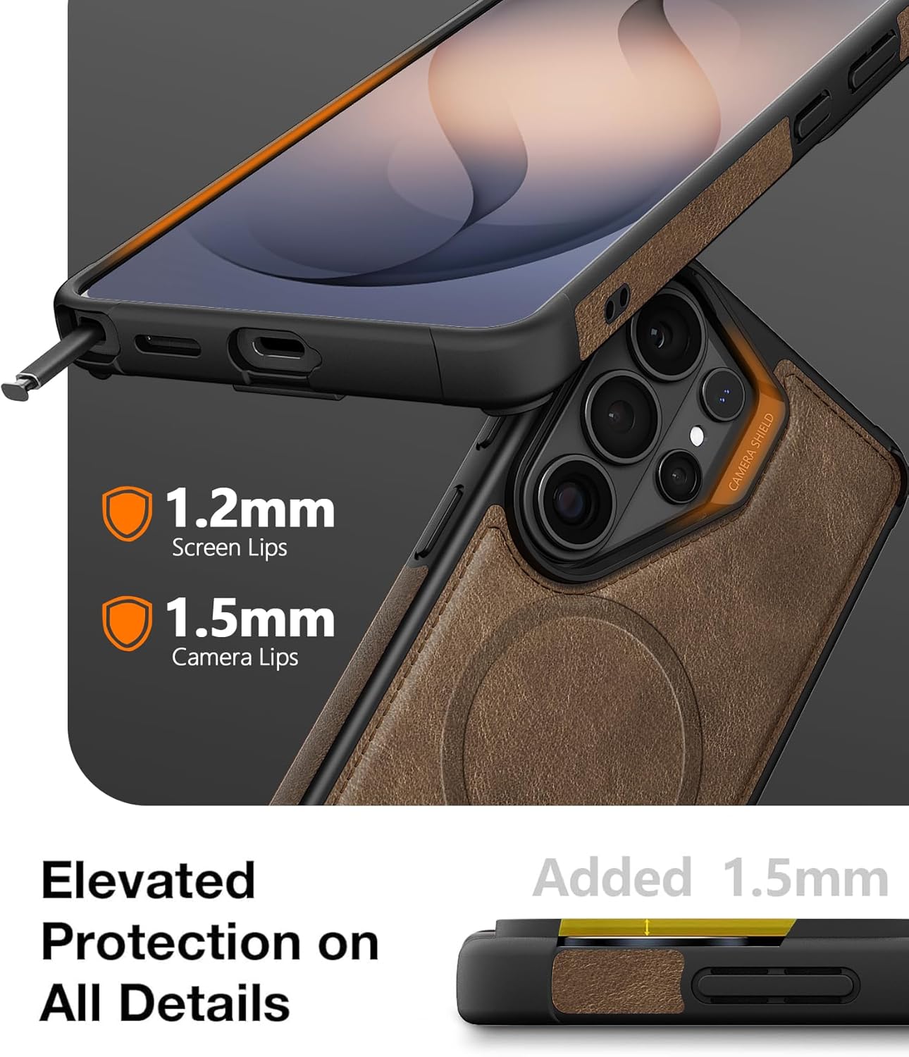 for Samsung Galaxy S26 Ultra case Leather, Built-in Invisible Stand [Compatible with Magsafe] Protective Slim,Drop Protection for S26 Ultra case with Kickstand (Dark Brown)