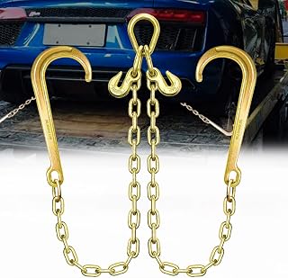 FITHOIST Grade 80 V-Bridle Tow Chain 5/16" x 2Ft | 5400 lbs SWL J Hooks Grab Hooks for Flatbed Wrecker Rollback Trucks