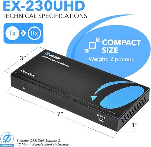 Miniatura 5 de OREI Extensor HDMI UltraHD 18G HDBaseT sobre cable CAT5eCAT6 4K  60Hz hasta 230 pies con control remoto IR dual 1080P hasta 330 pies - Alimentación