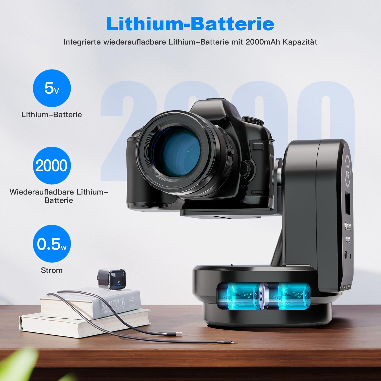 Soonpho M2 Motorisierter Stativkopf Elektrischer 360 Grad Erehbarer Elektrischer Remote Panorama-schwenkkopf mit Telefonklemme und Fernbedienung AB Zwei Punkt Typ für DSLR,Stativ,Mobiltelefon