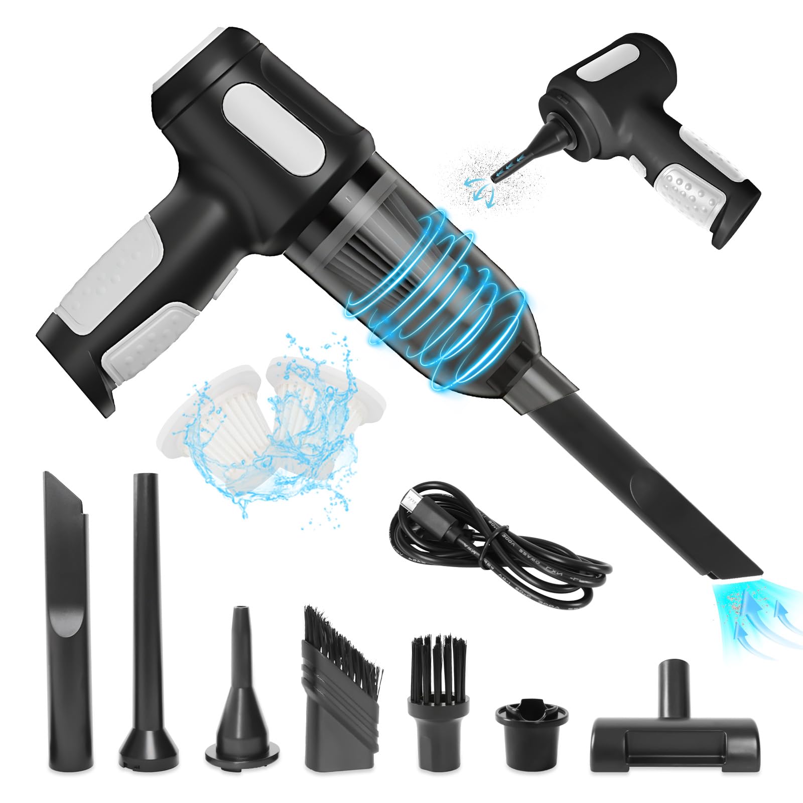 AENEYHandheld Vacuum Cleaner, 9000PA Car Vacuum Cleaner, 3 in 1 Portable Rechargeable Lightweight Handheld Hoover for Pet Hair Car Home Office (Black)