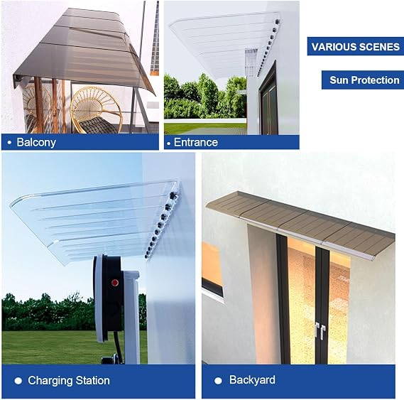 Modern Window Awning Door Canopy Uv Rain Snow Protection Fireproof Outdoor Garden Polycarbonate Cover(Brown,40x270cm/16x106in)