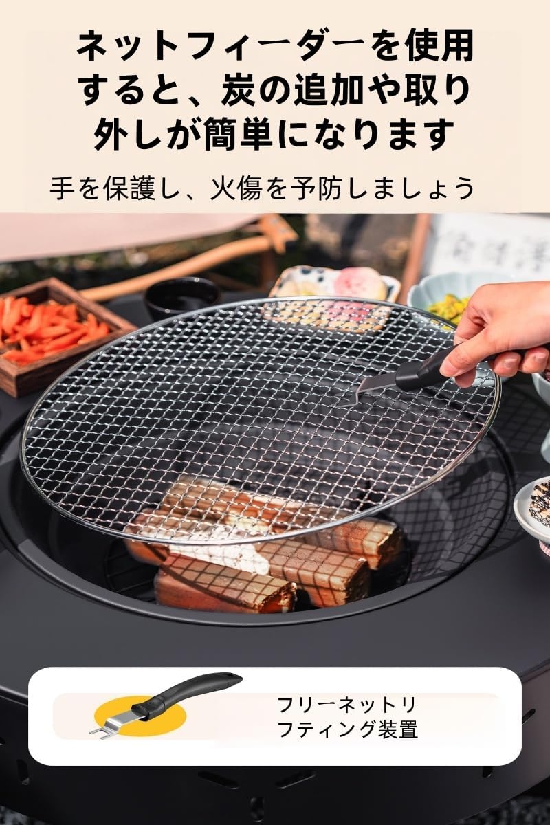 大型バーベキューグリル、ファイヤーピットテーブル、屋根付きキャンプファイヤーグリル、多機能バーベキューコンロ、耐熱コンロテーブル、5