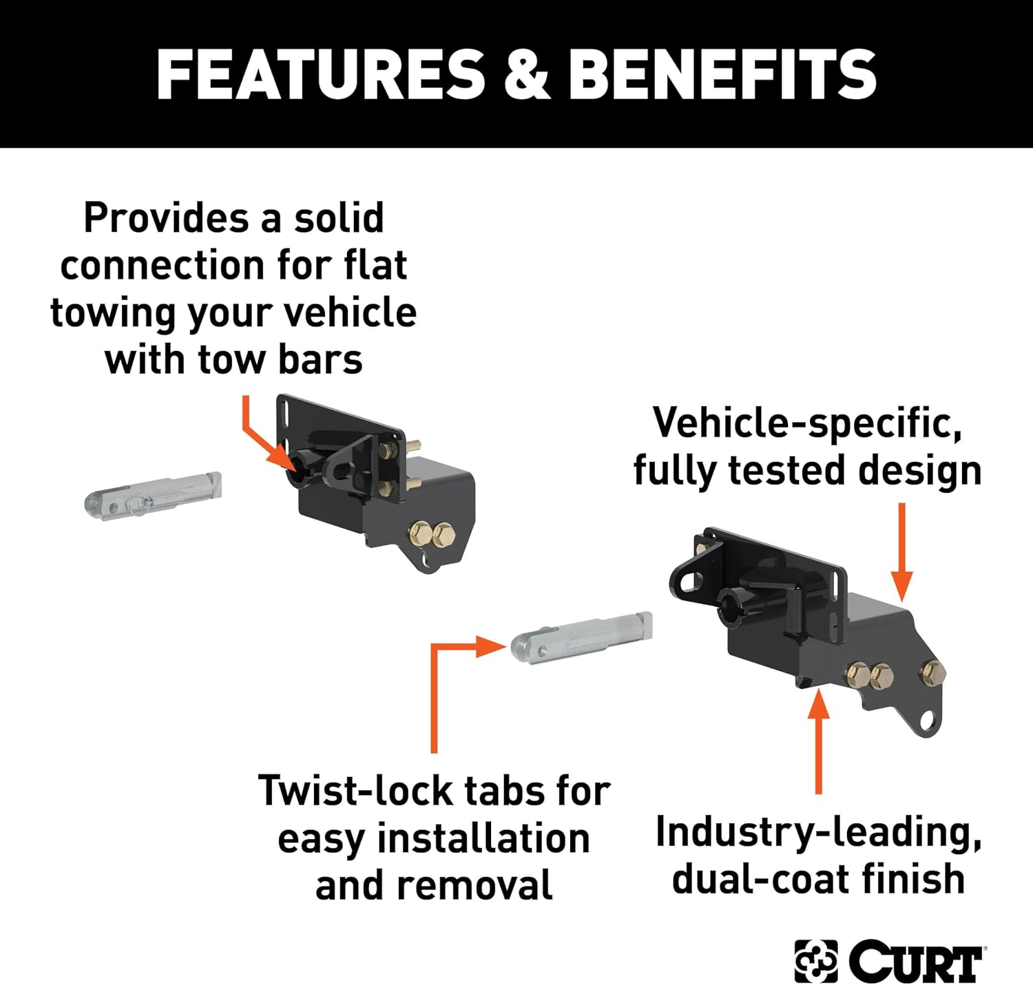 CURT 70137 Custom Tow Bar Base Plate Brackets for Dinghy Towing, Compatible with Select F-250