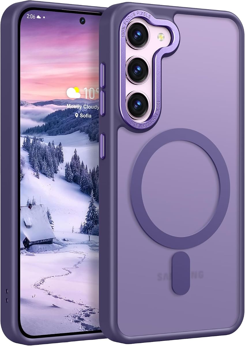Rayboen for Matte Magnetic Galaxy S23+ Plus Case, Purple | Translucent Hard Back, Flexible Silicone Edge, Military-Grade Protection, Compatible with MagSafe, Slim Fit, Skin Feel