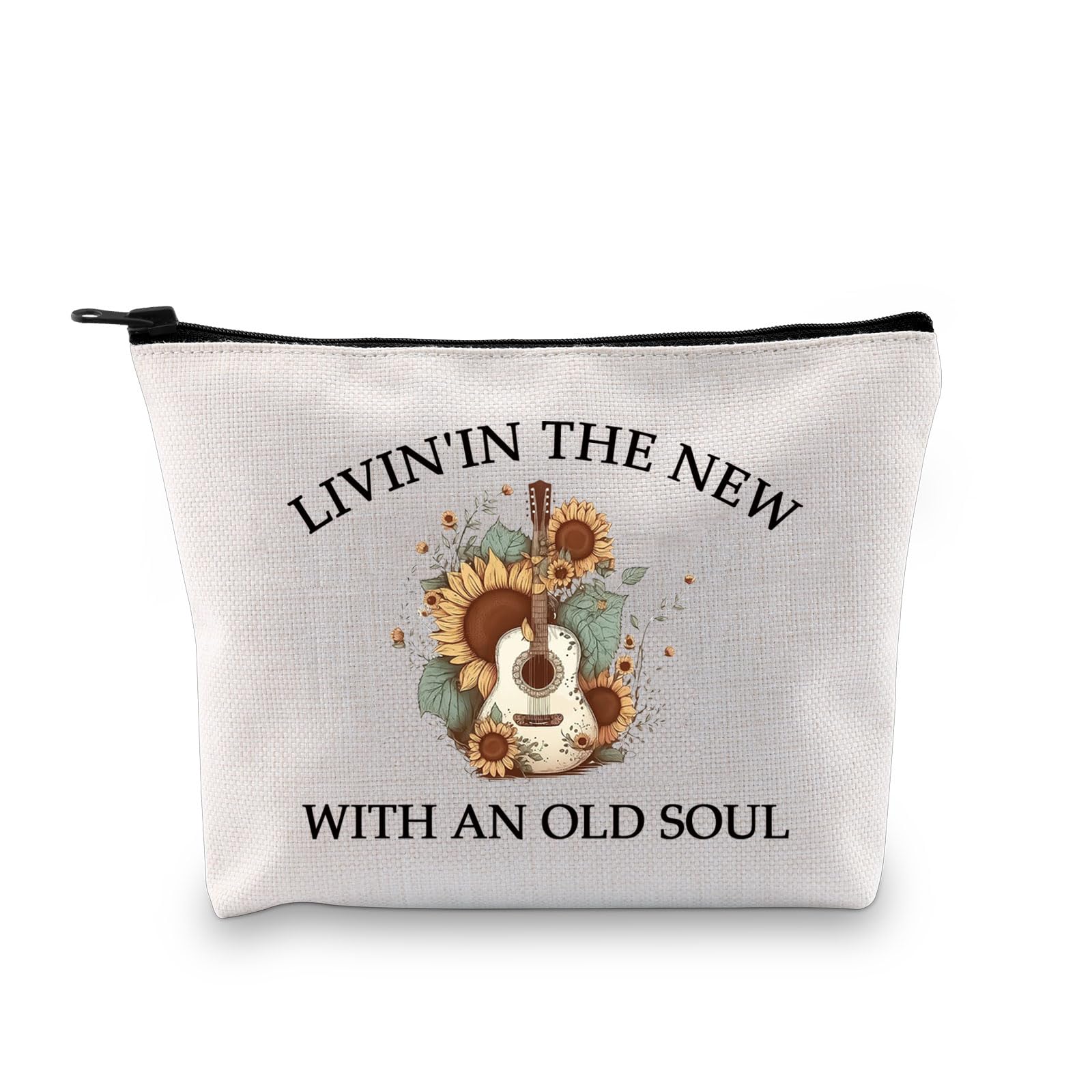 JXGZSO Country Music Lover Gift Country Lyric Cosmetic Bag Livin In The New World With An Old Soul Makeup Bag