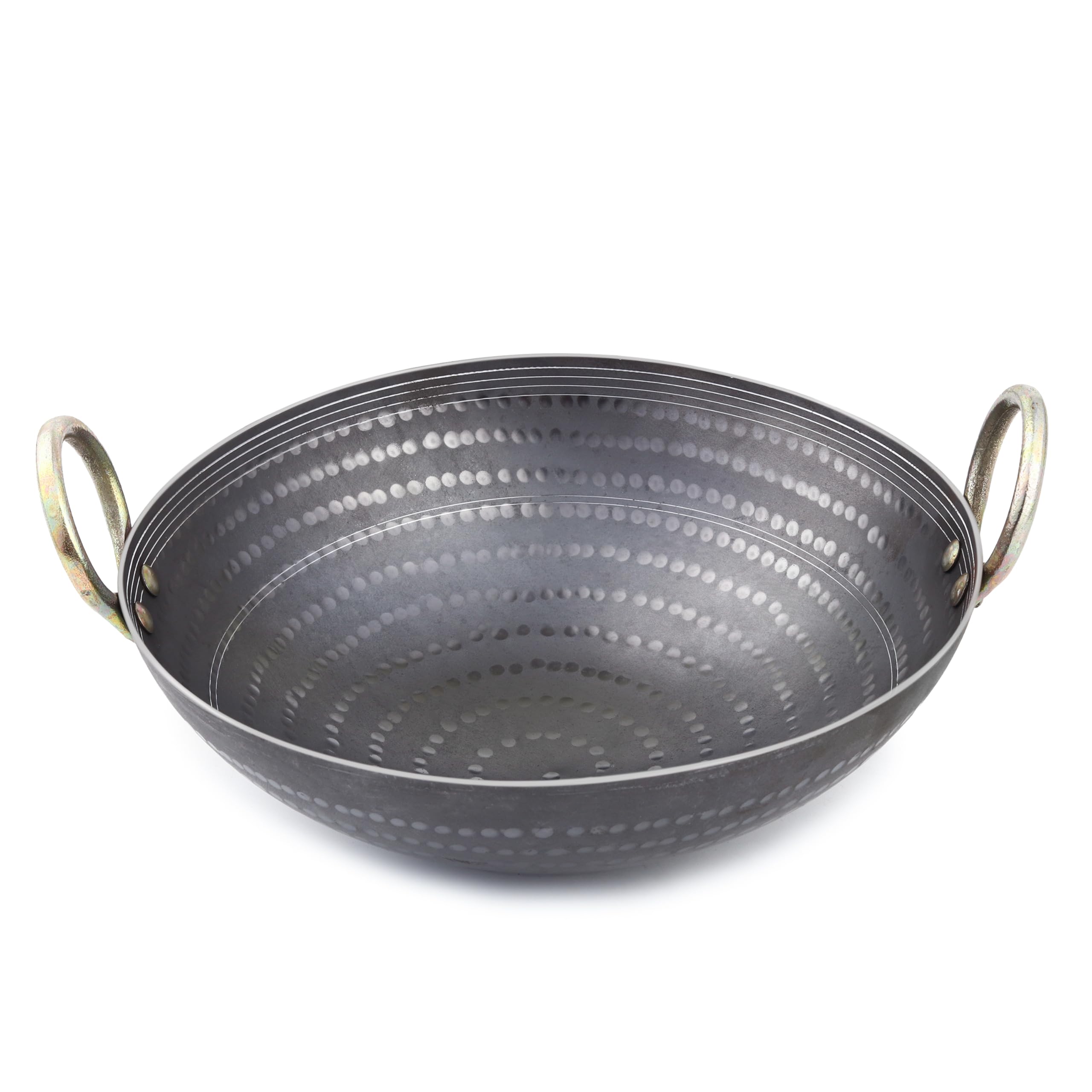 5 Litre 13 inch Food Grade Iron Kadai India’s 1st Smooth Edge Kadhai Strong Riveted Handle Traditional Frying Pan Wok Hammered Heavy Base Metal Spoon Friendly Works on Gas and Induction-image-12