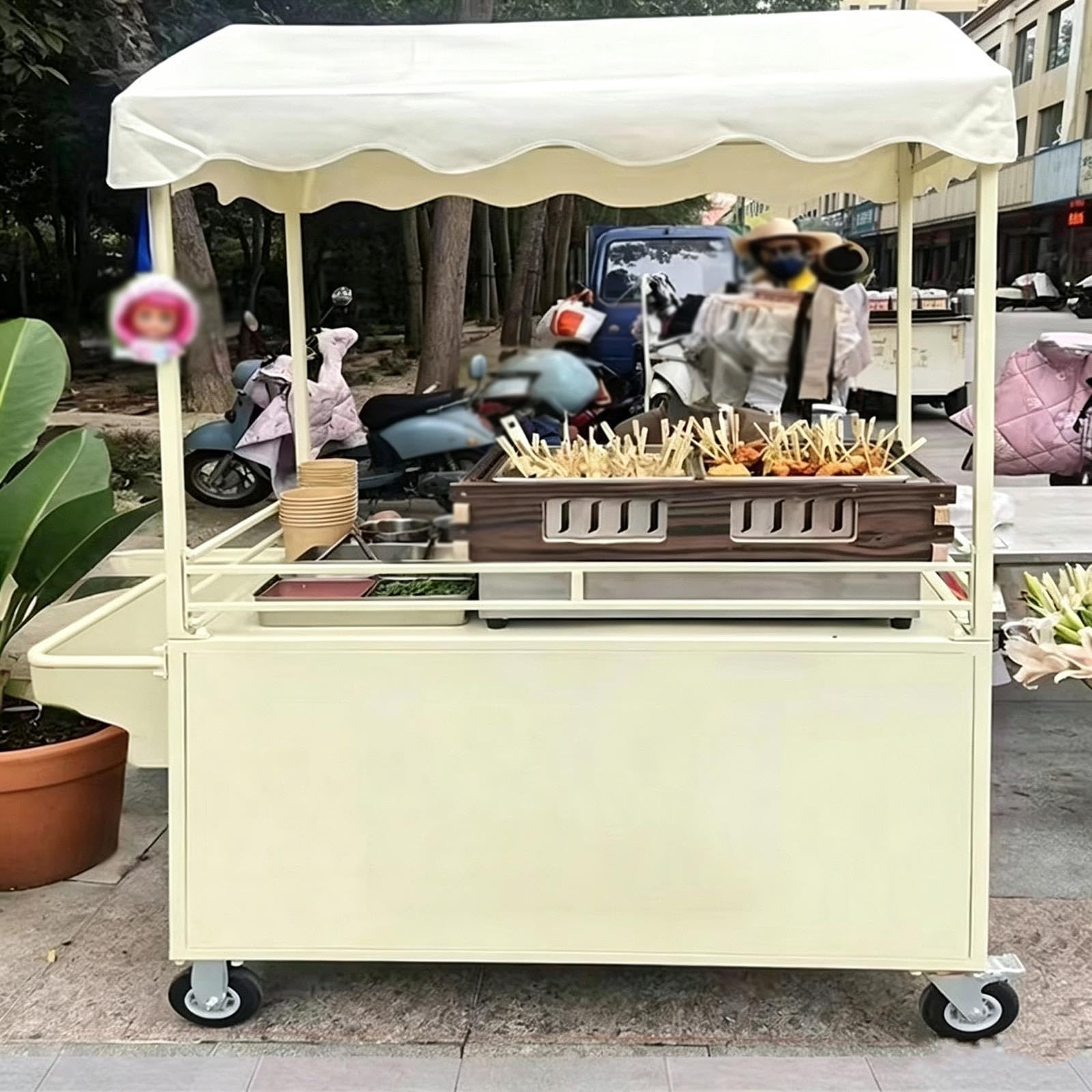 Chariot alimentaire portable avec auvent, roulettes verrouillables