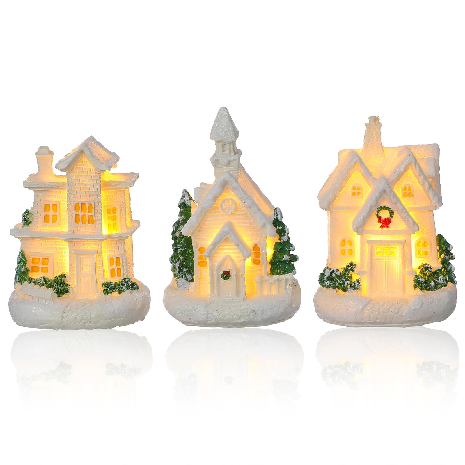 Decoración navideña de resina VERDANVERSE: 3 miniaturas iluminadas de hadas 1