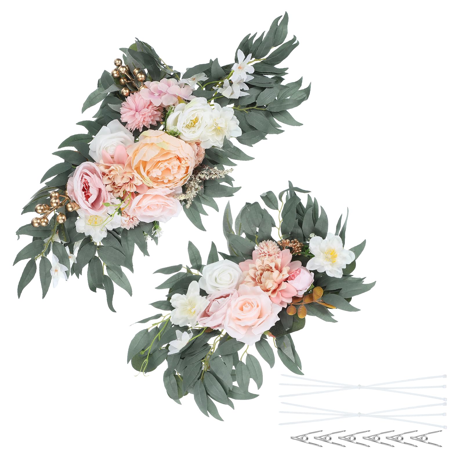 PATIKIL 2 Stück Hochzeitsbogen Blumen für Dekor Champagner/Rosa | Künstliche Seiden Faux Rosenblumen Girlande Blumen Girlanden Hintergrund, mit Blättern Clip Verband