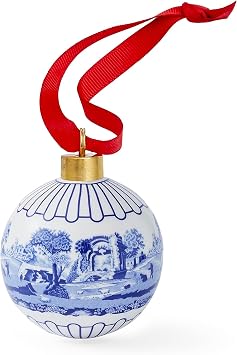 Spode Blue Italian Christmas Bauble - Full Scene Ornament with Classic Blue & White Porcelain Design, Collectible Holiday Decoration for Tree Display or Seasonal Decor - Giftworthy Keepsake