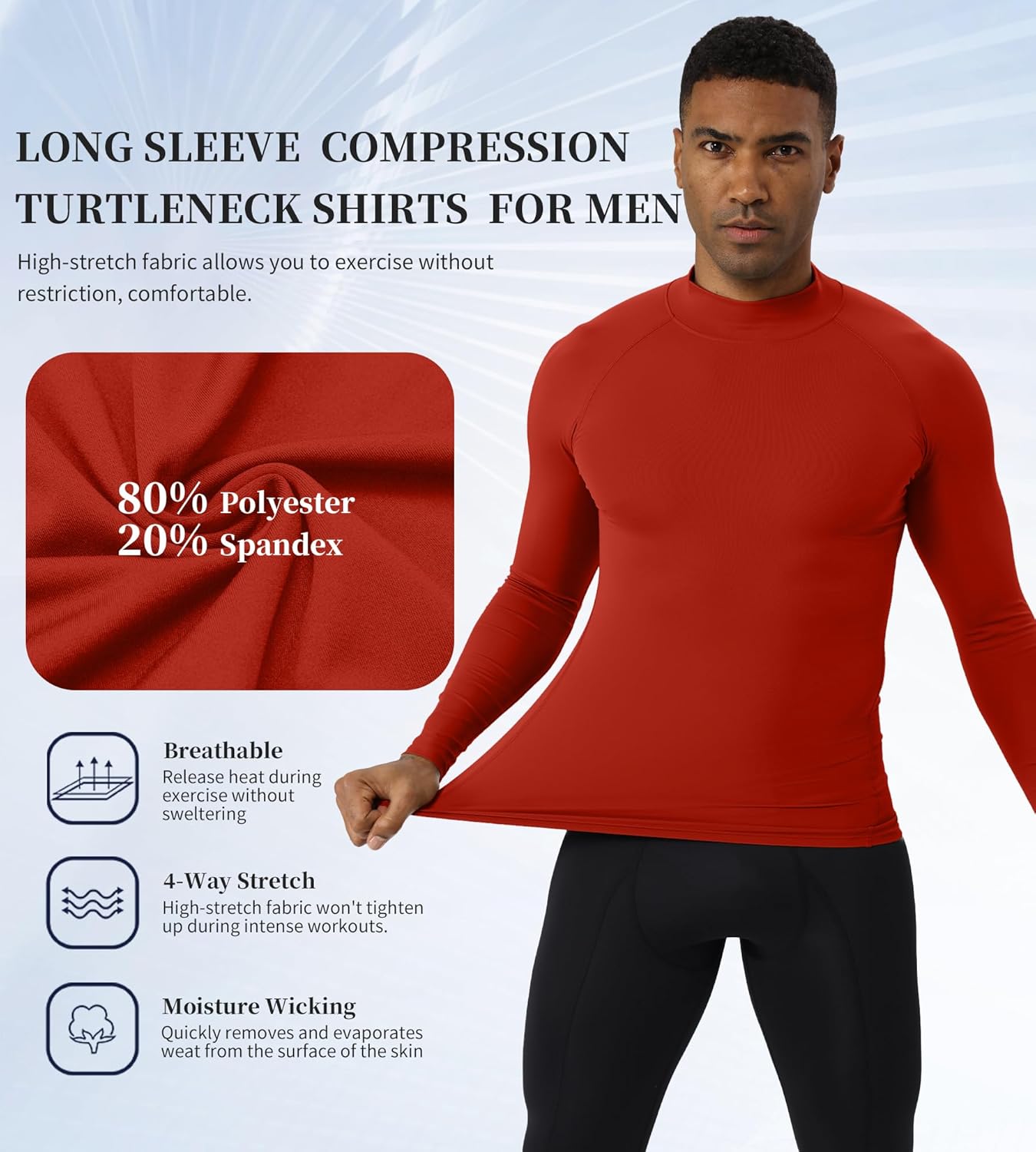 Turtleneck Compression Shirt Men Long Sleeve Athletic Workout Sports Undershirt Quick Dry Base Layer Running Tops - Image 4