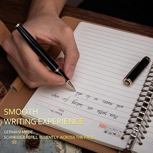 Miniatura 4 de BEILUNER Juego de bolígrafo negro elegante, impresionante borde dorado de 24 quilates, repuesto de tinta Schneider, el mejor juego de regalo para