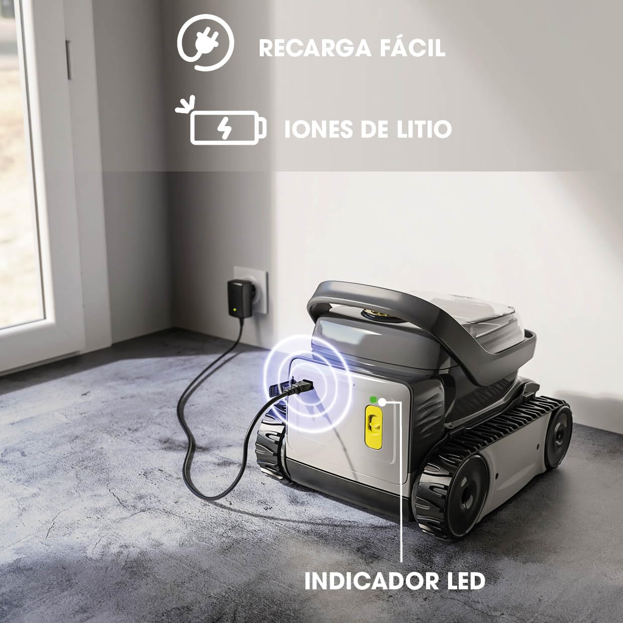 Zodiac Pixel OP-Li 2100 limpiafondos sin Cable, Limpia el Fondo de Las Piscinas de hasta 7x3m. Batería de Litio, Ciclo de 1h30, filtración Fina, Ventana Transparente
