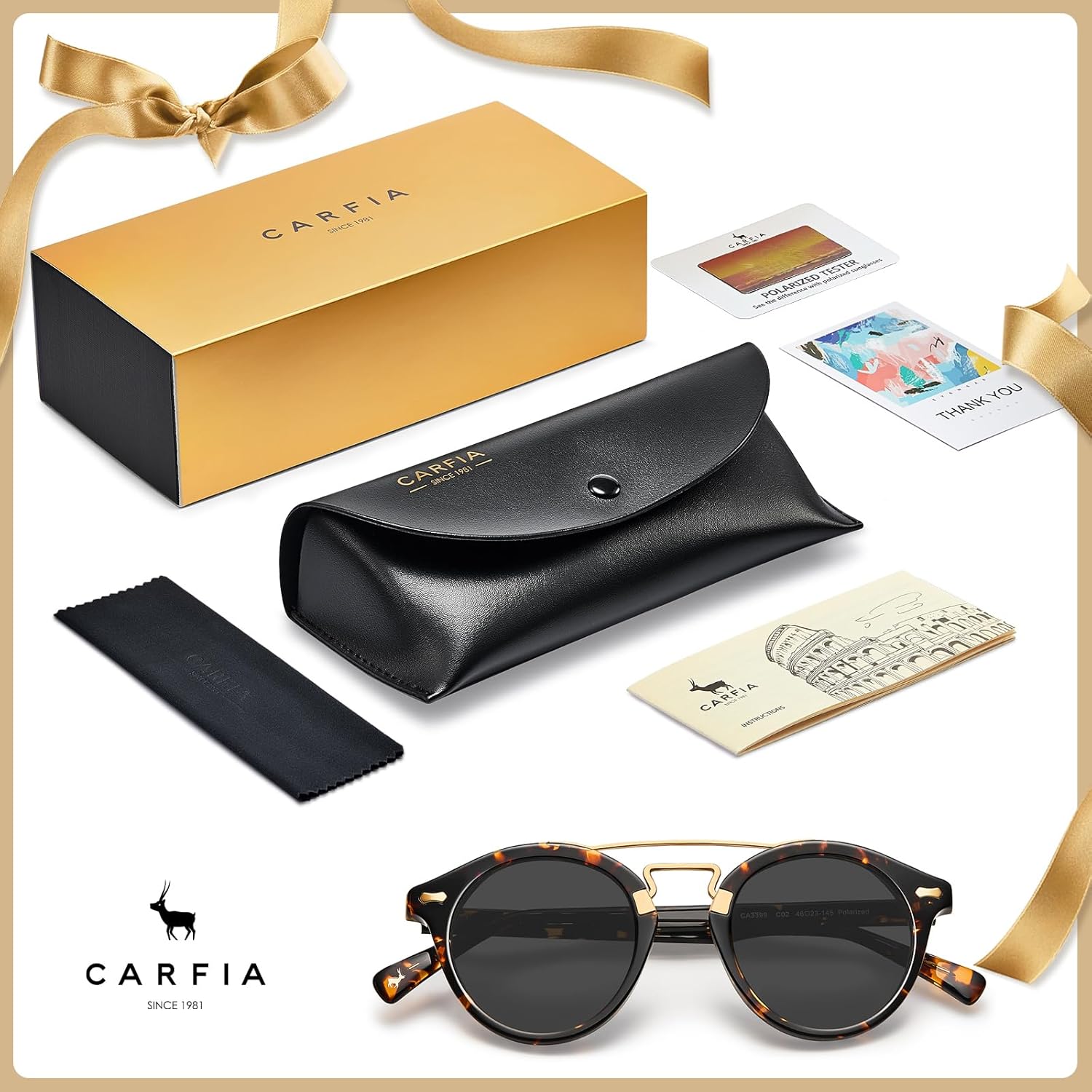 CARFIA Small Face Acetate Double Bridge Sunglasses for Women Polarized UV Protection, Retro Metal Brow Eyewears Round Sunnies - Image 9