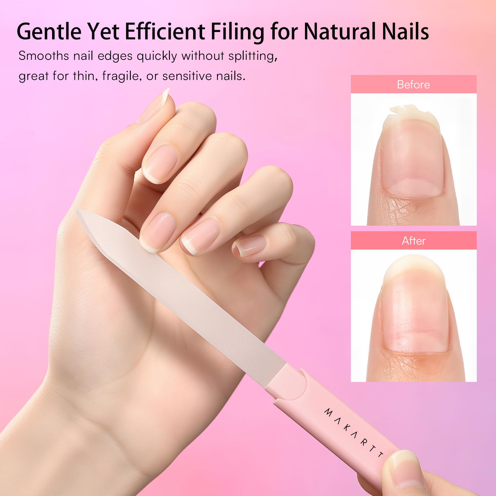 Makartt Limes à ongles - Limes en verre pour ongles naturels, polissoirs réutilisables double face sablés avec étui pour une forme et une finition lisses, coffret cadeau manucure portable, 3 pièces