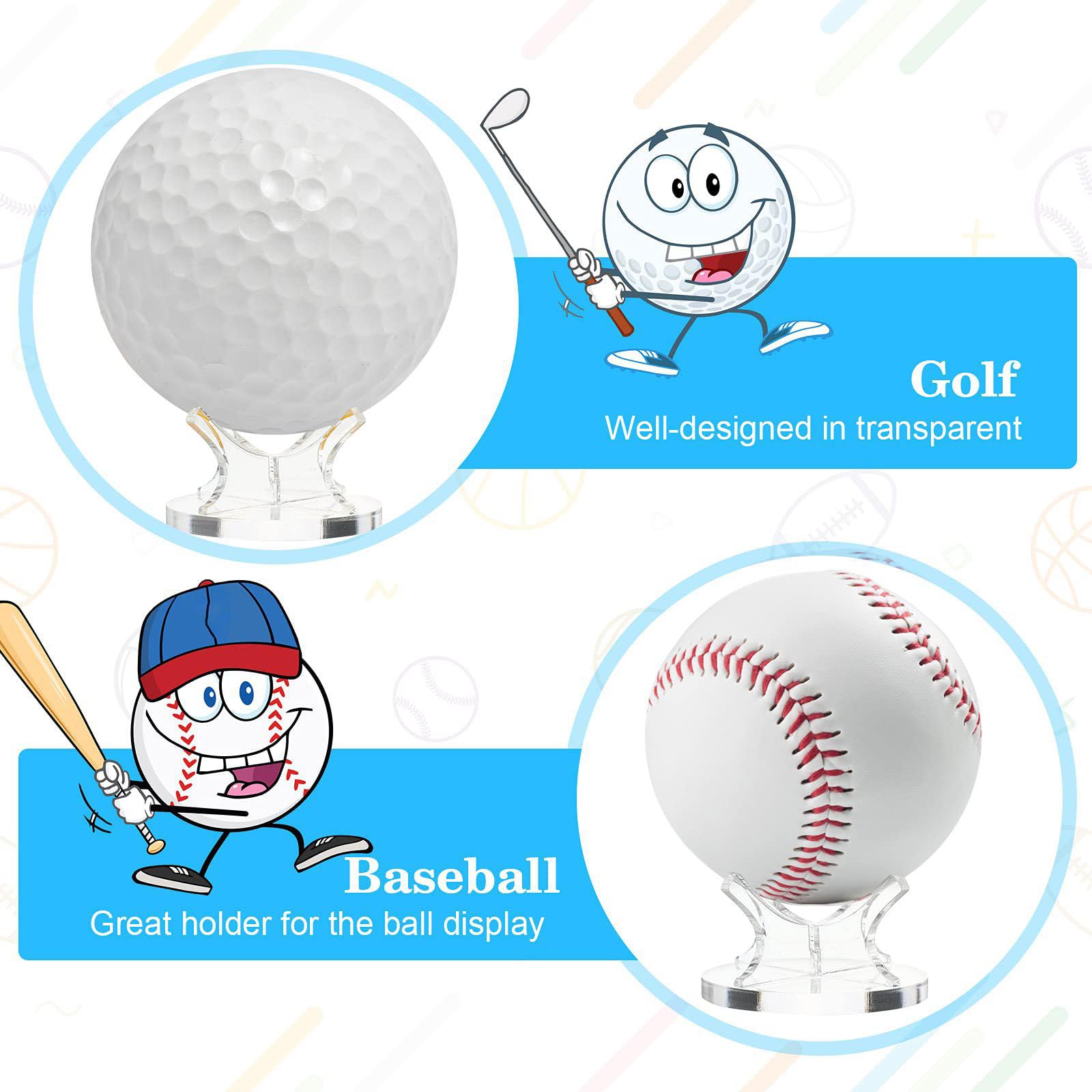 Palline da baseball per softball, da tennis, con supporto in acrilico, supporto per display per palline, supporto per softball