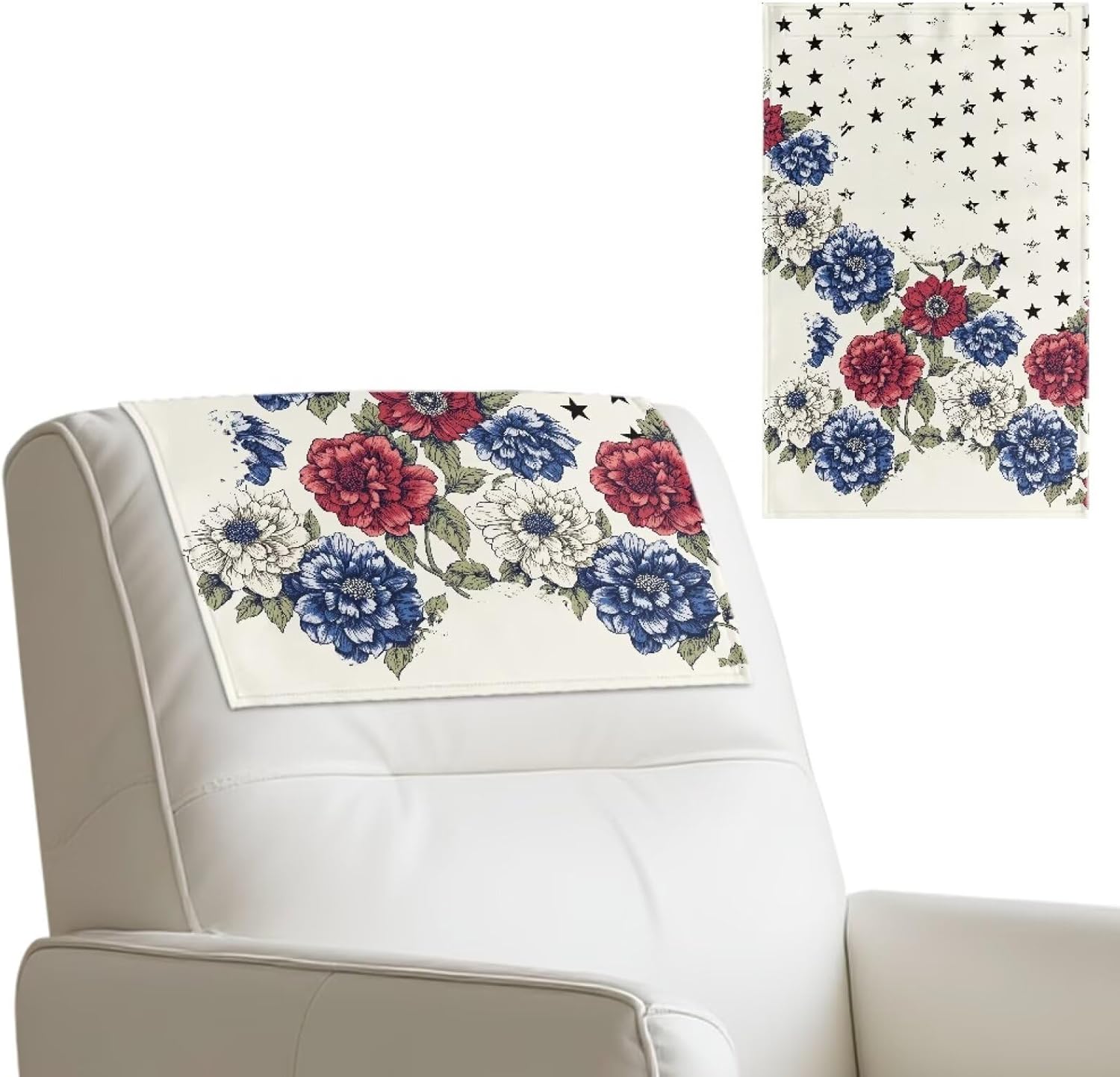 Merkmak Recliner Headrest Protector Rose Stars Sofa Headrest Covers with Hook and Loop Floral Furniture Protectors for Office Home Recliner Head Rest Slipcovers Housewarming Gifts - 3Pcs