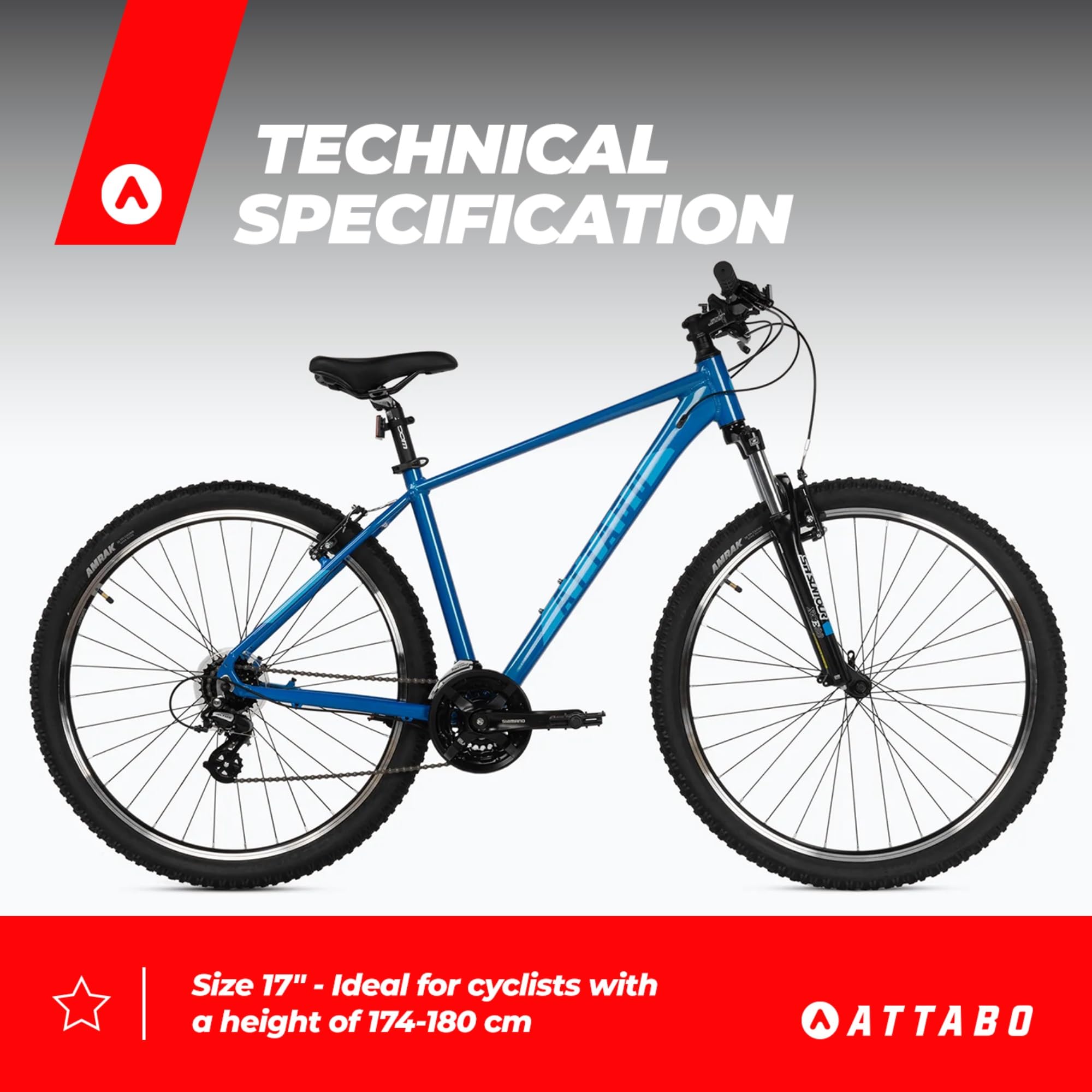 ATTABO Bicicletta da Uomo ALPE 1.0 Mountain Bike con Telaio in Alluminio Manubrio ergonomico da 17|19|21" Bici Uomo con Ruote da 29" Sella Regolabile Deragliatore a 21 velocità Colore Blu|Rosso