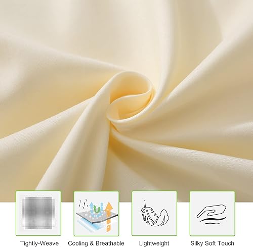 Miniatura 3 de ILAVANDE Juego de sábanas beige tamaño Queen, 4 piezas, juego de sábanas de microfibra súper suave de lujo de la serie 1800, sin arrugas y