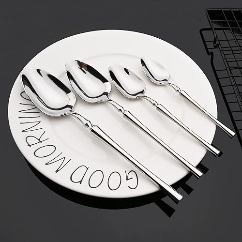 Miniatura 9 de JASHII Juego de vajilla de lujo de 24 piezas para 4 cubiertos con cuchara para ensalada y tenedor, cuchillo para bistec, utensilios de cubiertos,