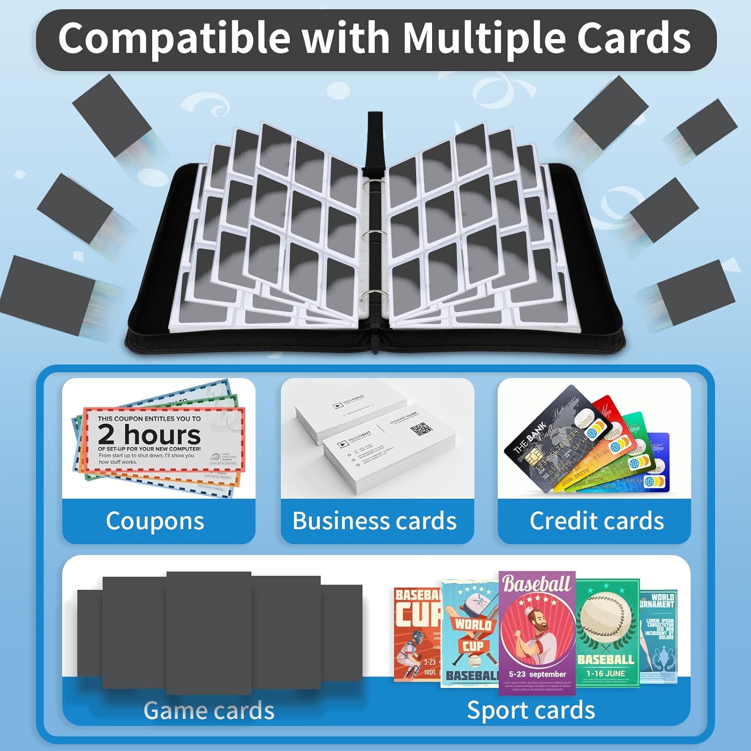 Trading Card Binder 9 Pocket, 900 Pockets Card Holder with 50 Removable Sleeves for Game Cards,Premium Card Book, Game Cards & Sports Cards