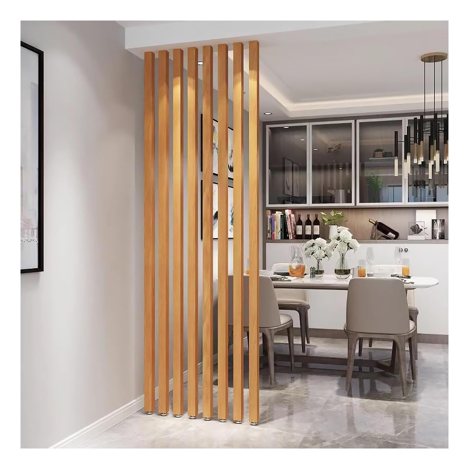 Room Divider Floor to Ceiling Wooden Slats,room divider column,Grille,100 to 230cm Tall Privacy Screens Post,for Entrance Restaurant Office Decor Column(8-pcs,155cm/61.0in/5.08ft)