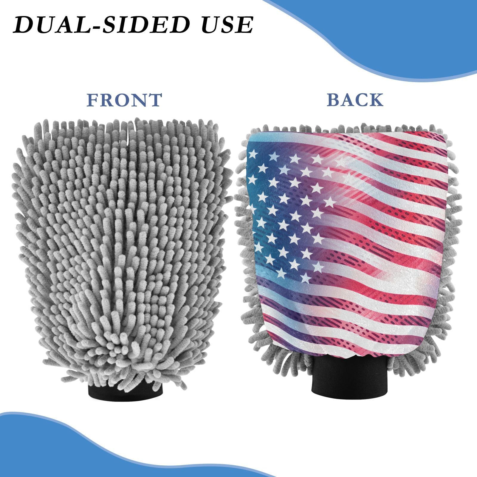IOACIY Absorbent Microfiber Car Wash Drying Mitts, 2 Pack, Scratch-Free & Lint-Free, Rich Foam, Highly Absorbent, Double Sided, Wash Mitt Perfect for Car Washing, M, American Flag of The 1980s