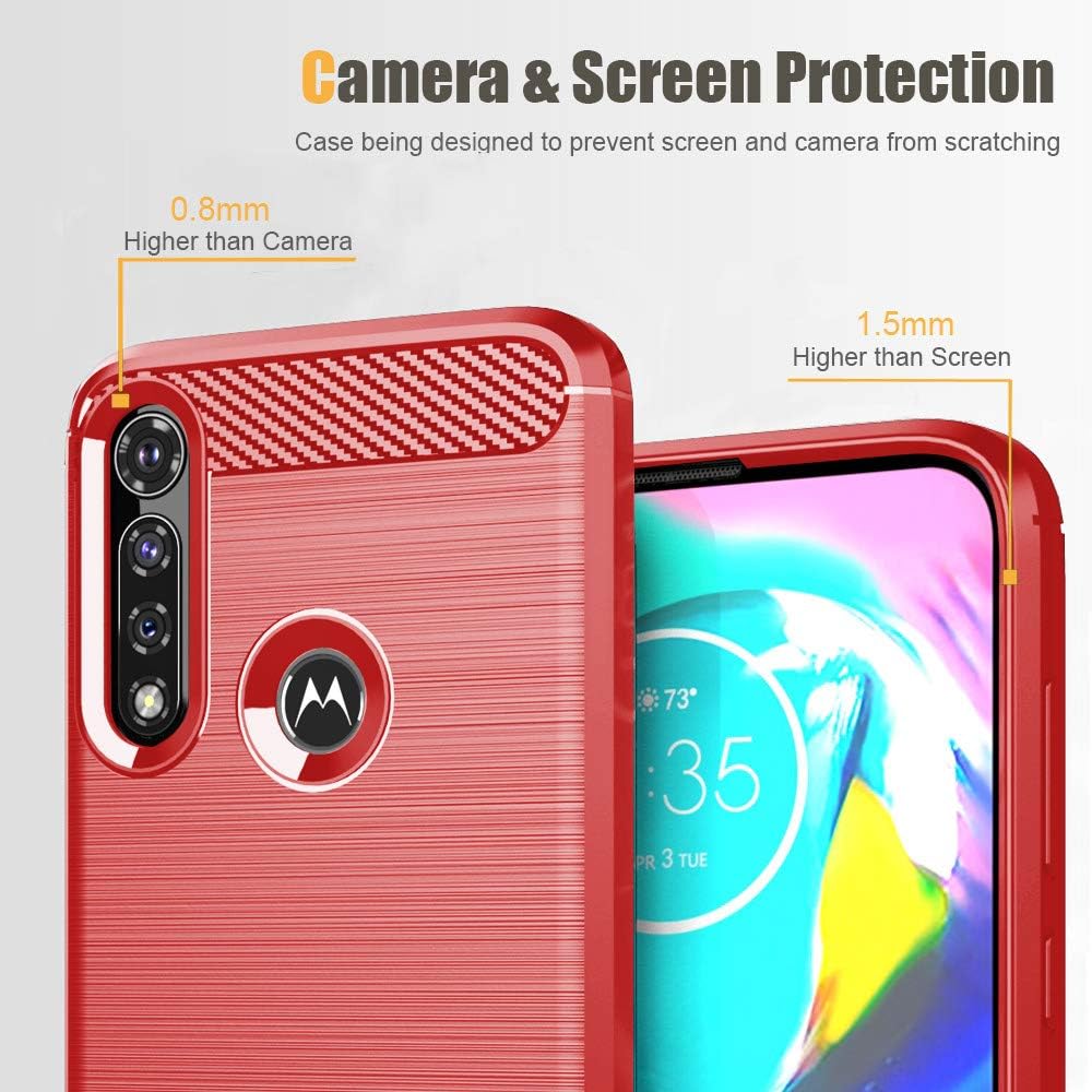 Dretal for Moto G Fast Case with Tempered Glass Screen Protector, Shock-Absorption Slim Fit Flexible TPU Case Brushed Texture Soft Rubber Protective Cover for Motorola Moto G Fast (LS-Red)