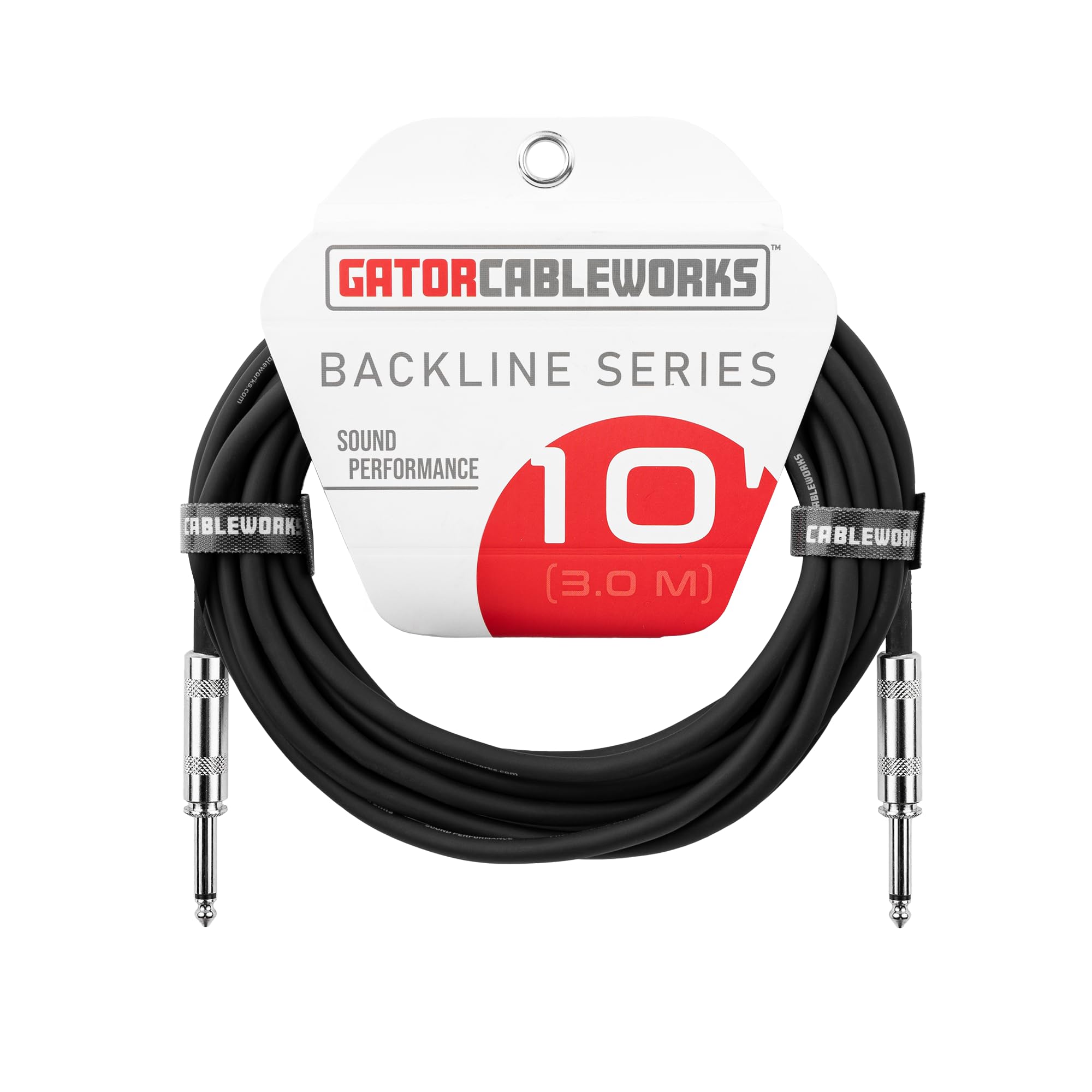 Cableworks By Gator Cases (GCWB-INS-10) - Paquete de 2 cables de instrumento estándar de 10 pies rectos a rectos de la serie Backline