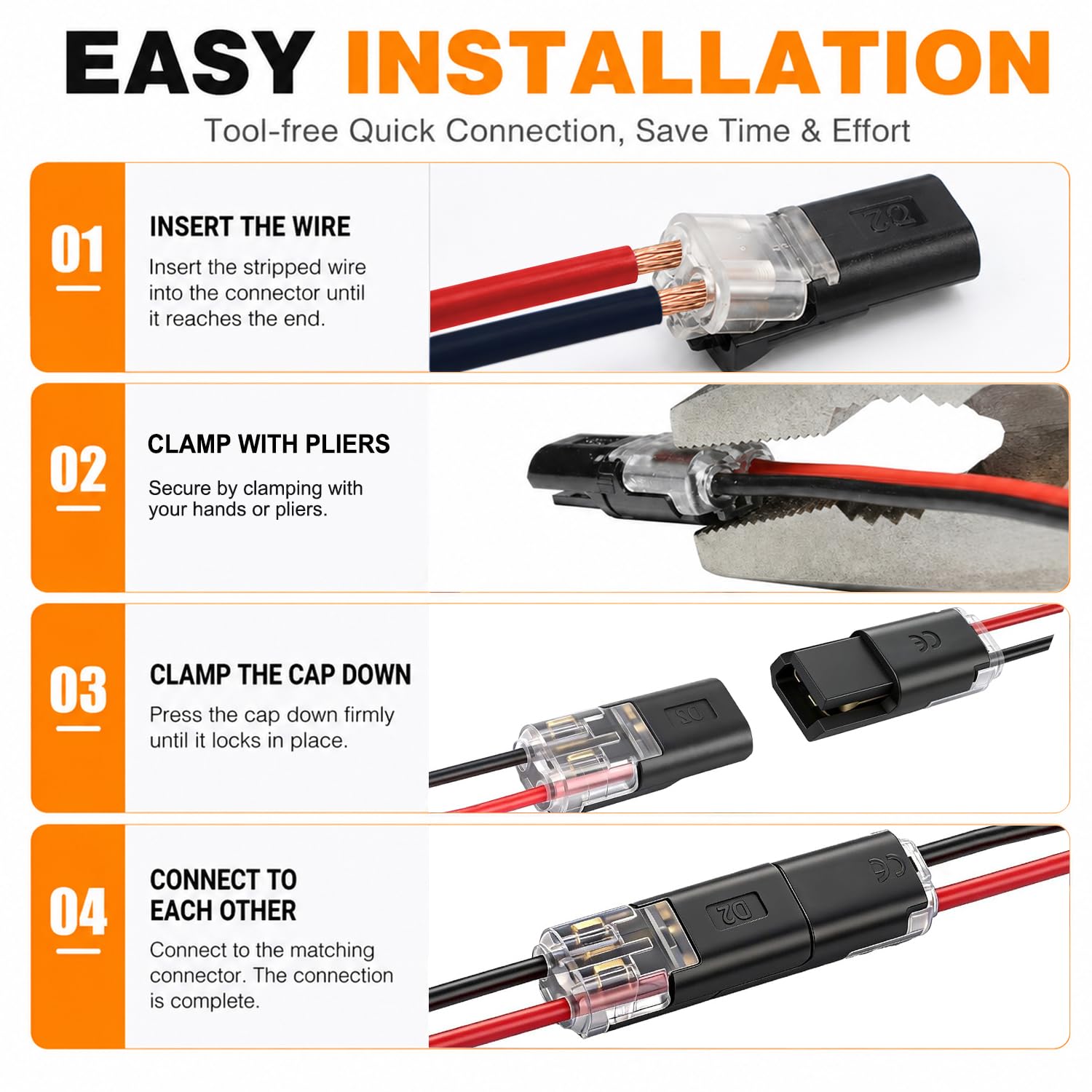 Connettori Rapidi Elettrici 60 Pezzi 18-22 AWG per Cavi Auto LED