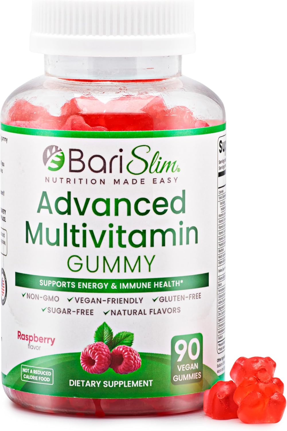 BariSlim Advanced Bariatric Multivitamin Gummies - Specially Formulated Bariatric Vitamins for Patients After Weight Loss Surgery - Supports Energy & Immune Health | Raspberry (90 Vegan Gummies)