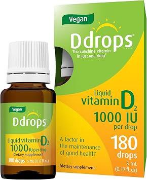 Ddrops Vegan 1000 IU 180 Drops - Daily Vitamin D Liquid - Supports Bone Health & Immune System. No Large Capsules, No Preservatives, Non-GMO, Allergy-Friendly