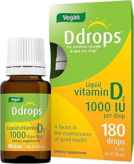 Ddrops Vegan 1000 IU 180 Drops - Daily Vitamin D Liquid - Supports Bone Health & Immune System. No Large Capsules, No Preservatives, Non-GMO, Allergy-Friendly