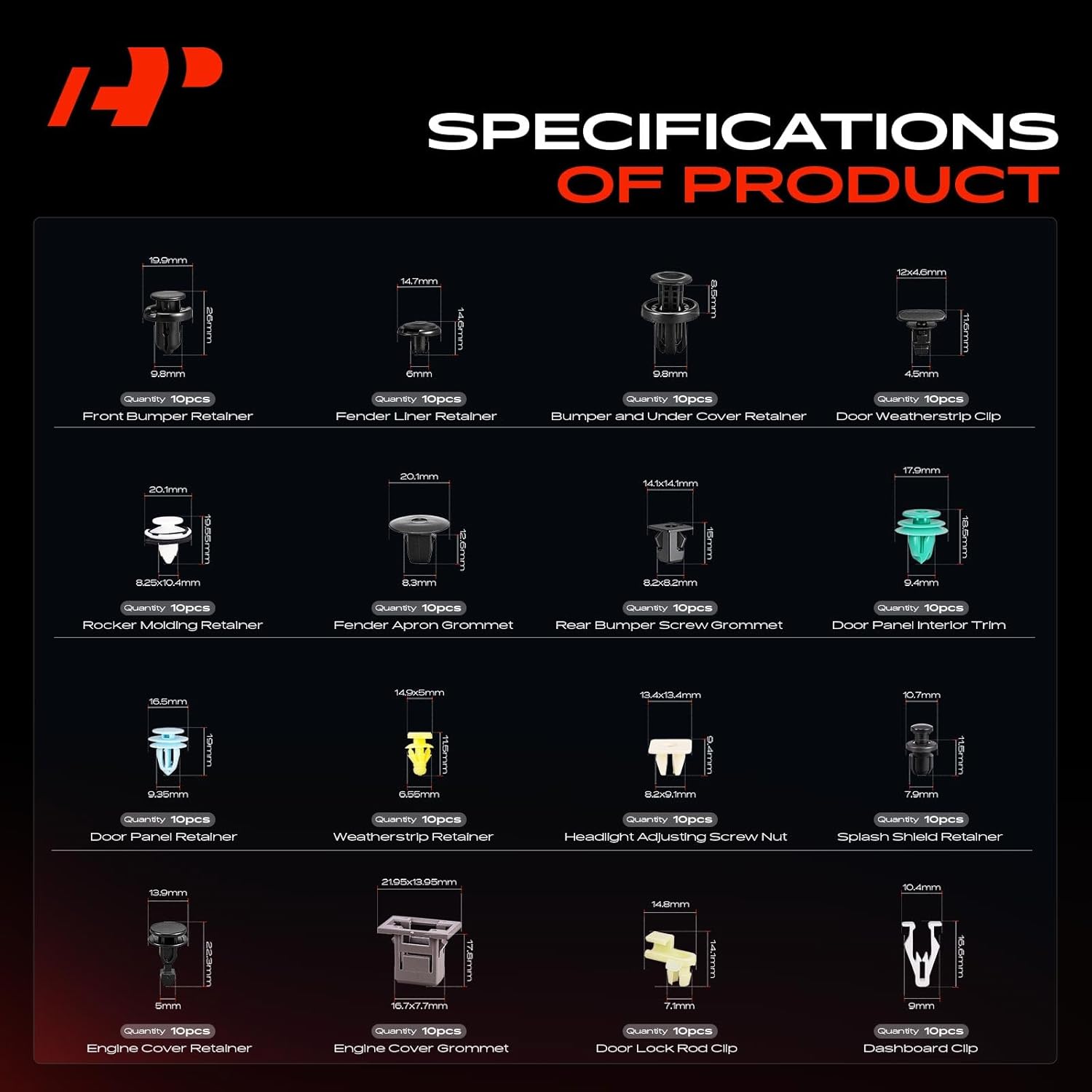 A-Premium 250 PCS 25 Sizes Car Retainer Clips Kit Compatible with Honda Ridgeline 2017-2021 Bumper Fender Weatherstrip Liftgate Auto Push Pin Plastic Rivet Fastener Replacement Set, w/Removal Tool