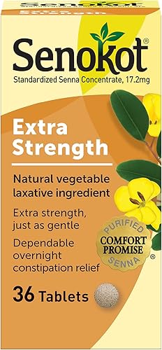 Senokot Laxante vegetal natural extra fuerte para un alivio suave durante la noche estreñimiento ocasional, 36 unidades