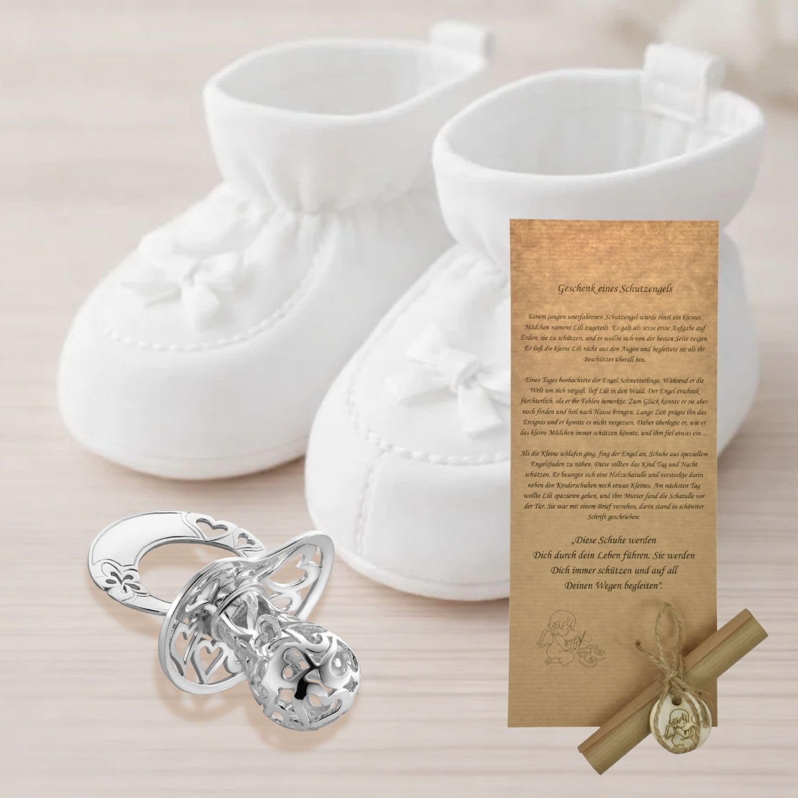 fish Erinnerungsset Aus Silber 925 Mit Baby Schnuller Schuhe Und Holzschatulle