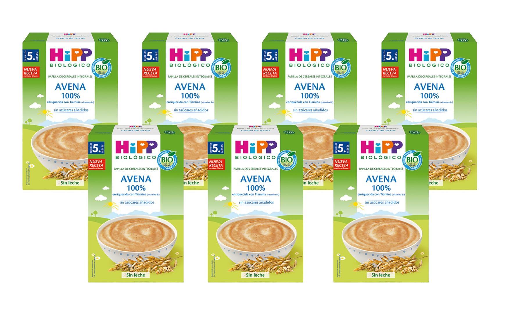 HiPP Biológico - Avena 100% - Papilla de Cereales Integrales - Pack 7X200 gr - Apta a partir de 5 meses - Sin lactosa, Sin glútén, sin azúcares añadidos