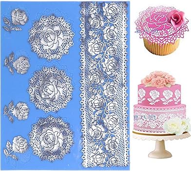 wedding Silicone Lace Mat, rose Cake Decorating Mold, flowers cake Decorating Tools for Edible Lace Fondant Mold, Sugar-Lace Cupcake Mat