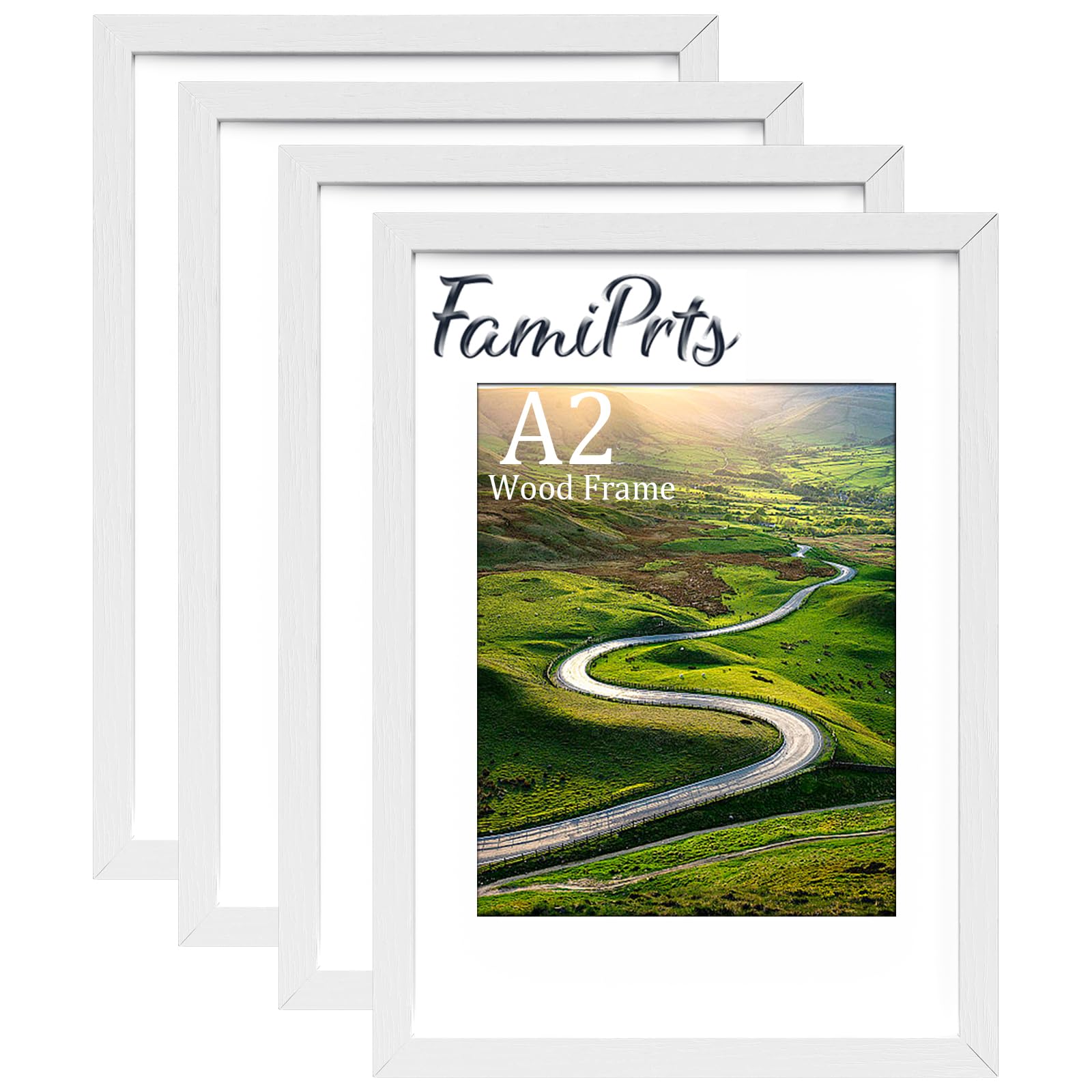 FamiPrts 4Pack A2 Picture Frame, Wooden A2 Frames, Versatile Black Frame, Dual Orientation (Landscape/Portrait), Includes Wall Hooks - Wall Mount for Home, Office, Gallery — image 1