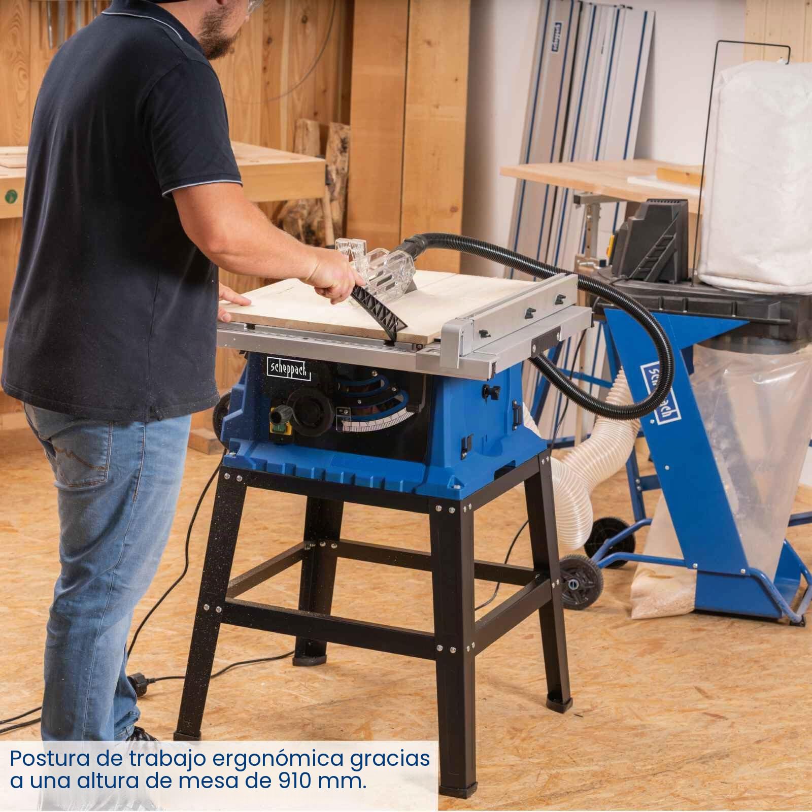 Sierra de mesa HS105 Scheppach - 230V 50Hz 2000W - 10'' marca CEVIK | Altura de corte 75 mm | Inclinable 45° | Ampliación 640x920mm | Guía de corte transversal y guía paralela incluida