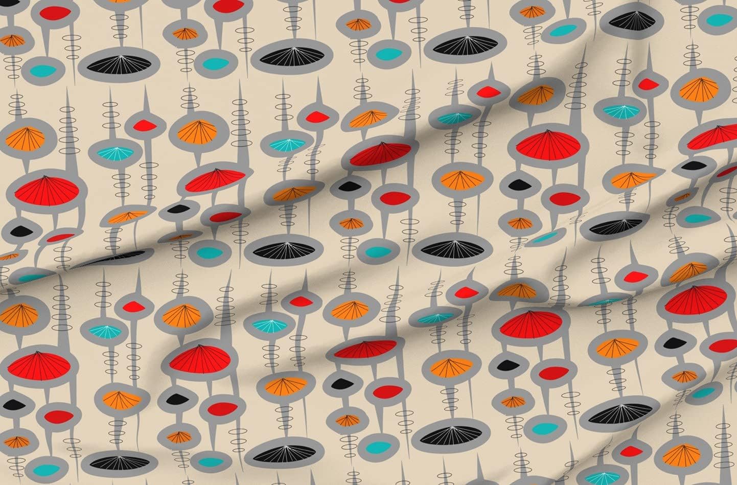 Spoonflower Fabric - Atomic Space Age Cream Era Inspired Mid Century Modern Retro Vintage Printed on Organic Cotton Sateen Fabric by The Yard - Sewing Quilting Apparel Home Decor
