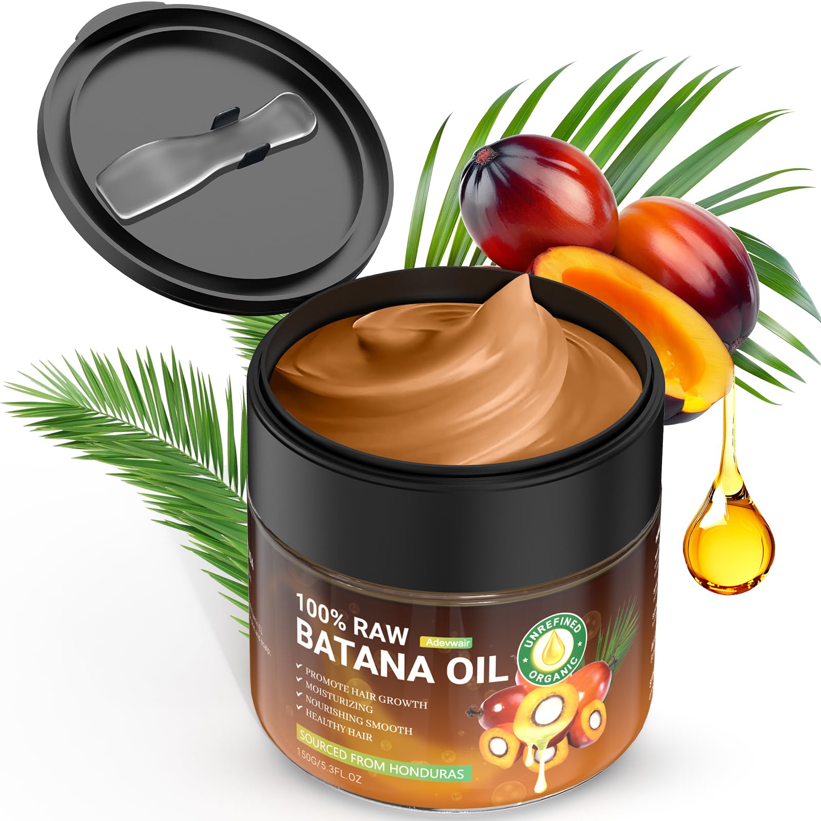 Batana Oil for Hair Growth, Dr Sebi 100% Pure Organic Natural Ingredients from Honduras Prevents Hair Loss, Enhances Thickness, Restores Dry Damaged