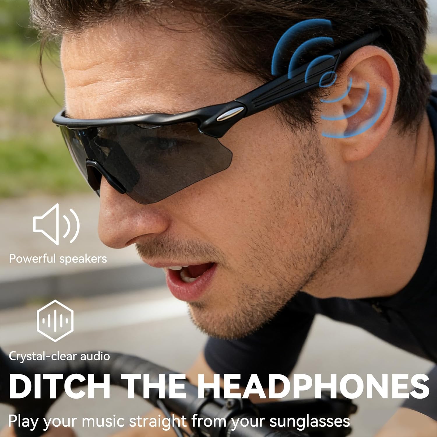 Bluetooth Sunglasses for Men Women - Smart Glasses with Open-Ear Speakers, Voice Assistant, Touch Control, UV400 Polarized Lens, Magnetic Charging, 5-6H Playtime for Cycling, Running, Driving, Golf