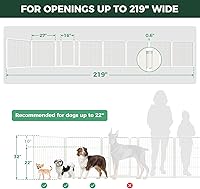Vista 99 de FXW Puerta para perros extra ancha diseñada para uso en interiores, ancho ajustable de hasta 165 pulgadas de ancho