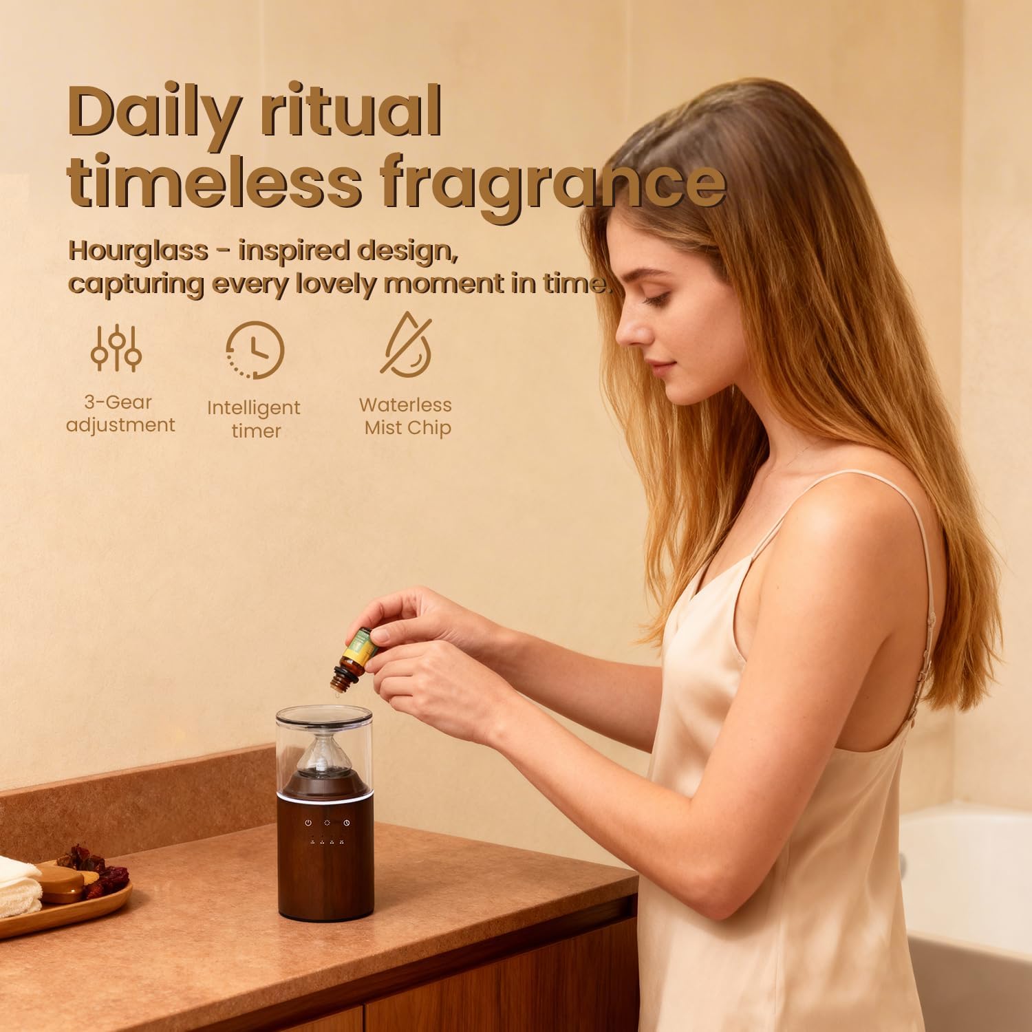 Waterless Nebulizing Essential Oil Diffuser, Real Glass and Solid Wood Portable Rechargeable Aroma Diffuser for Home Office Car, Luxury Gift Set with 10ml Lemon Oil