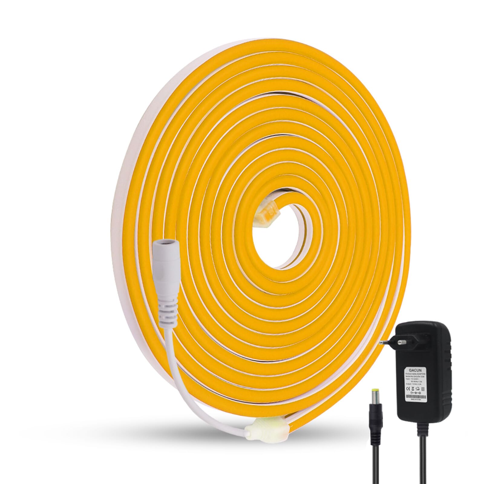 tira de luz LED [8M,Amarillo]，IP65 Estanco Flexible，Tira de neón LED recortable 12V CRI85+，Adecuado para la fiesta de Navidad casa/tienda de decoración de iluminación