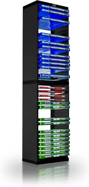 Universal Game Storage Tower  Stores 36 Game or Blu-Ray Disks  Game Holder Rack for PS4, PS5, Xbox One, Xbox Series X/S, Nintendo Switch Games and Blu-Ray Discs